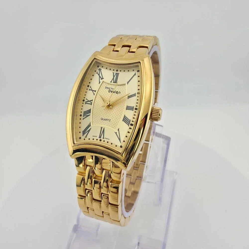 Vtg STEEL BY DESIGN Ladies Watch Swiss Parts Movment Link Bracelet Gold Tone 7